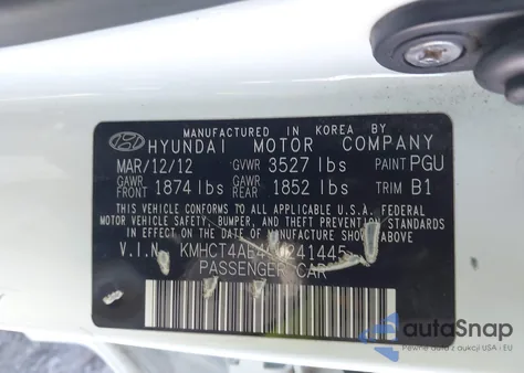 2012 Hyundai Accent Gls из США, поврежденный, VIN KMHCT4AE4CU241445